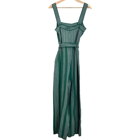 ANTHROPOLOGIE Payal Pratap Cha Cha Green Stripe Linen Wide Leg Crop Jumpsuit - Picture 10 of 14